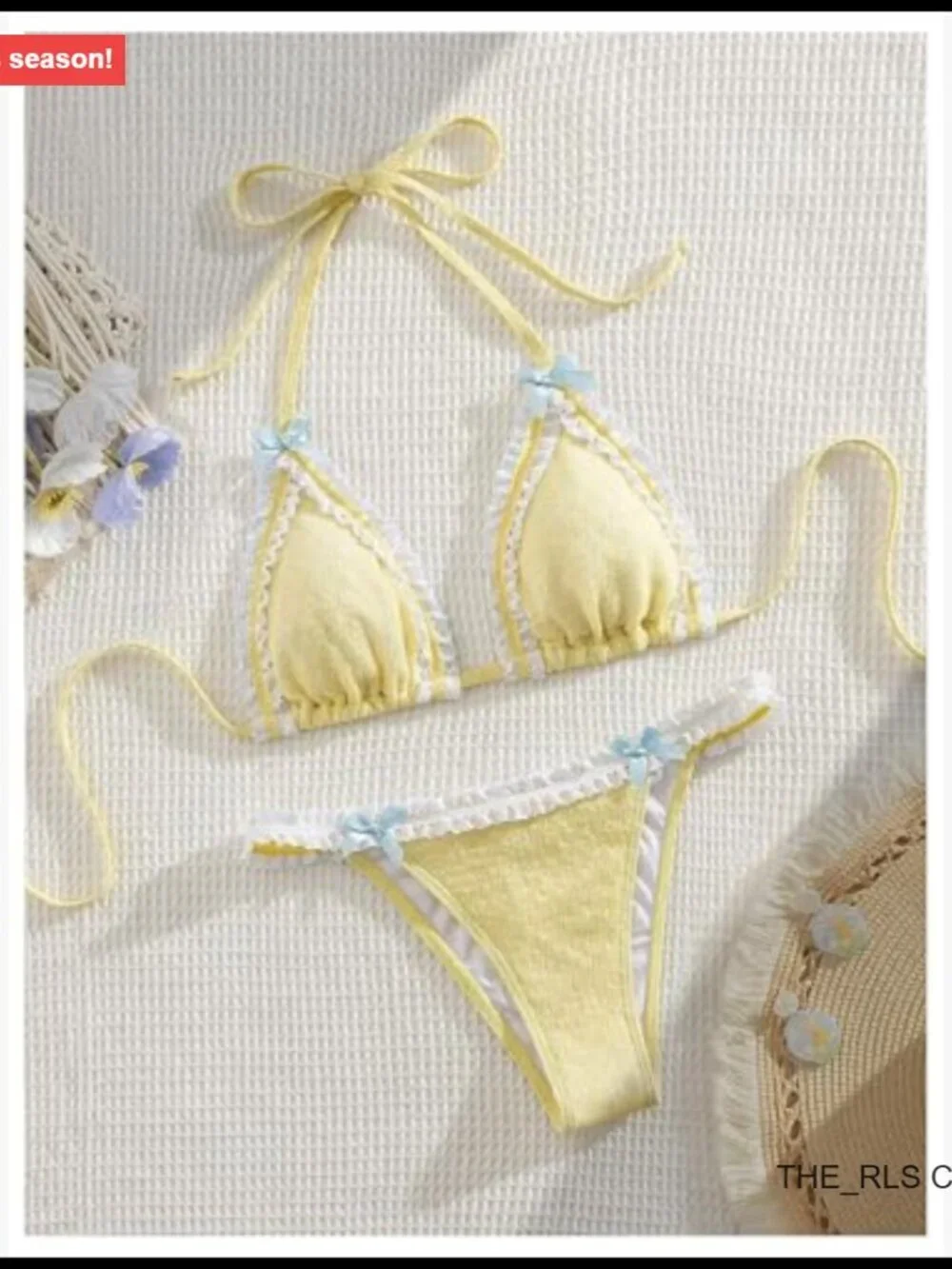 2 Piece Lace Trim Bow Tie Bikini Set Cheeky Swimsuit Polyester Elastane
